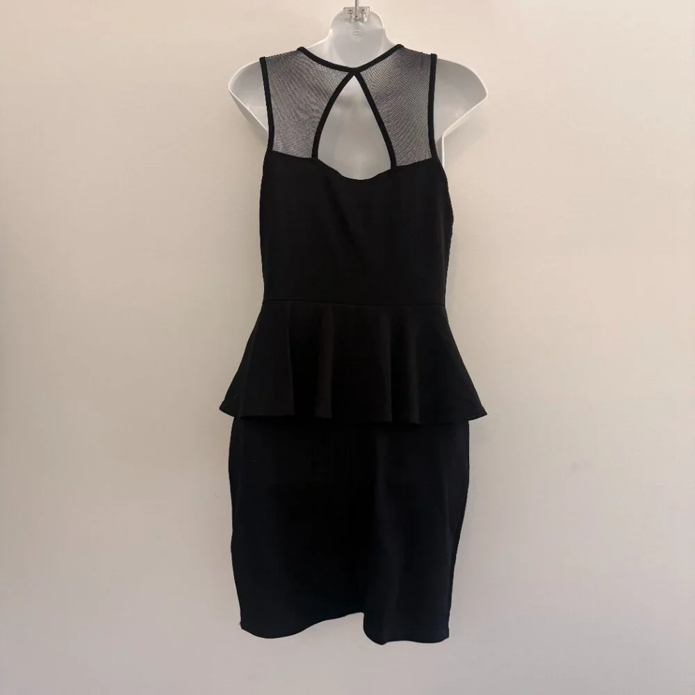 Black Rhinestone Mesh Peplum Dress | Size L/G - Picture 6 of 9